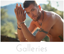 "Galleries" button - image of young nude man sitting on a mountain side