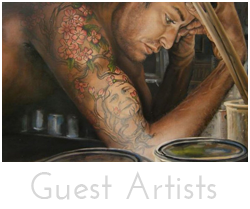 "Guest Artists" button - image of painter painting nude